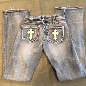 Leather cross jeans